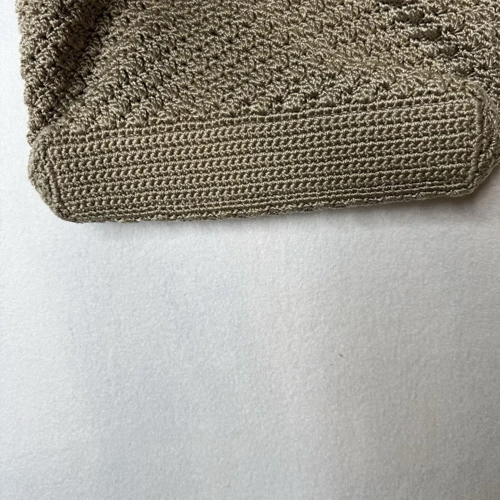 The Sak Crochet Knit Woven Boho Shoulder Handbag Taupe Lined Interior Pocket‎